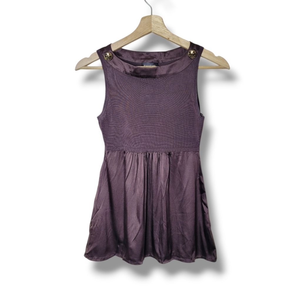 Bebe Vintage Y2K Brown Babydoll Top Silk Blend Size XS